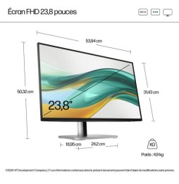 Écran 24" HP 524pf 16:9 WUXGA 1920 x 1200 350 ni.