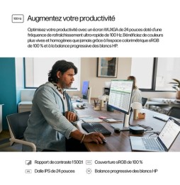 Écran 24" HP 524pn 16:9 WUXGA 1920 x 1200 350 ni HDMI/DP/USB-C.