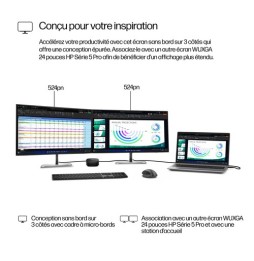 Écran 24" HP 524pn 16:9 WUXGA 1920 x 1200 350 ni HDMI/DP/USB-C.
