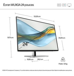 Écran 24" HP 524pn 16:9 WUXGA 1920 x 1200 350 ni HDMI/DP/USB-C.