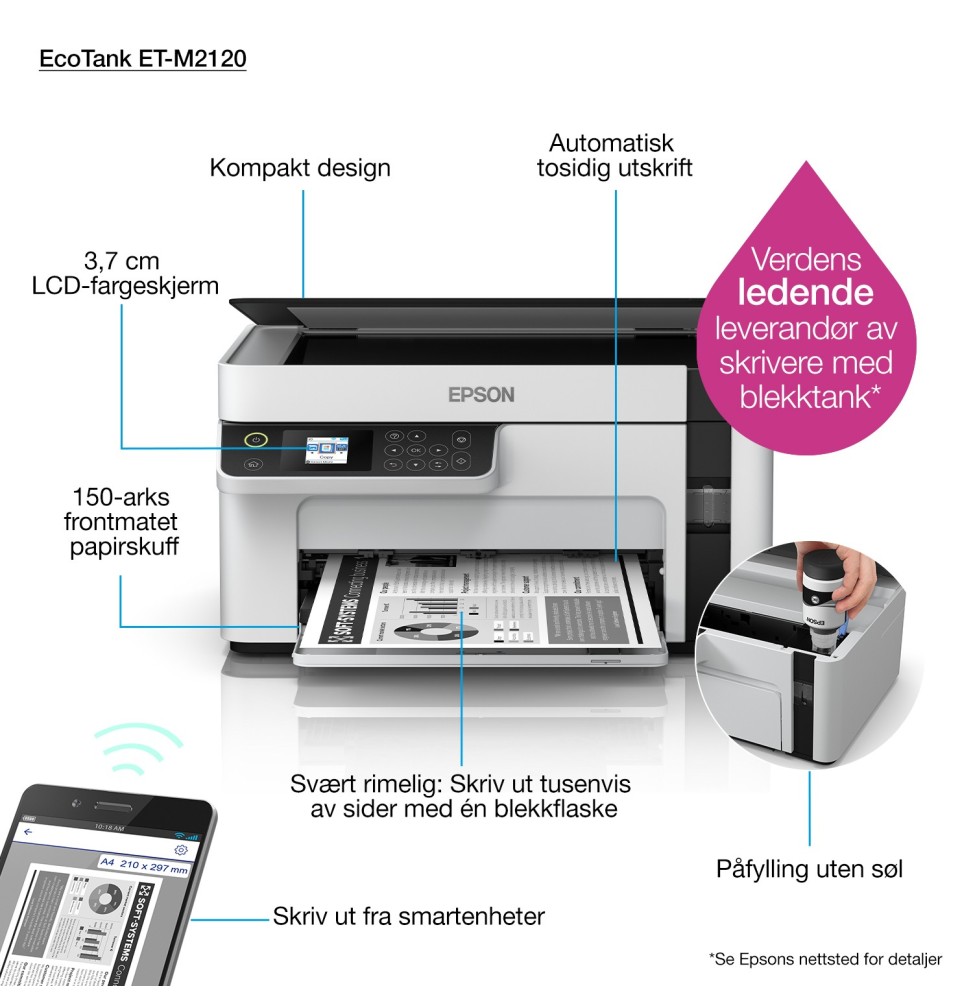 EPSON EcoTank ET-M2120 MFP Jet d'encre Mono A4 EPSON EcoTank ET-M2120 MFP Jet d'encre Mono A4