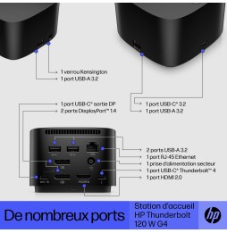 Station d'Accueil HP Thunderbolt 120W G4 Dock 2 USB 3.2 1 HDMI 4J0A2AA