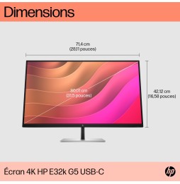 Moniteur HP E32k G5 32'' 4k Docking USB-C power delivery UHD 4K